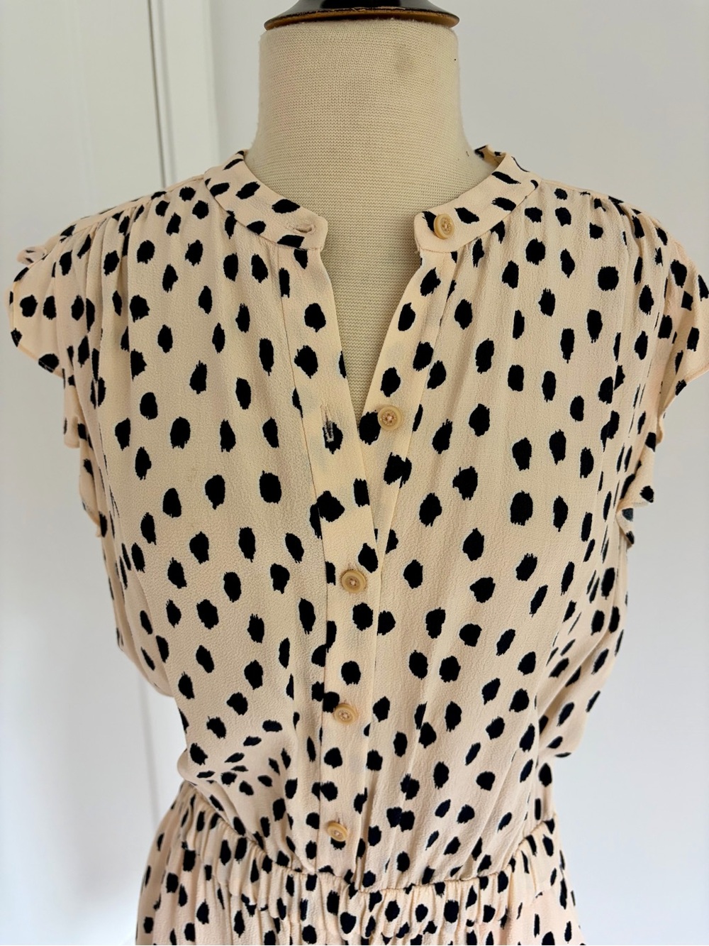 Kate Spade Beige and Black Polka Dot Button Front Dress